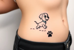 Walking away Paw Patrol member leaving a realistic textured paw print behind him. tattoo idea