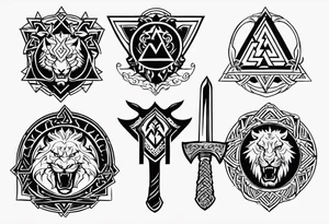 Valhalla  sword shield axe Valknut  dragon lion tattoo idea