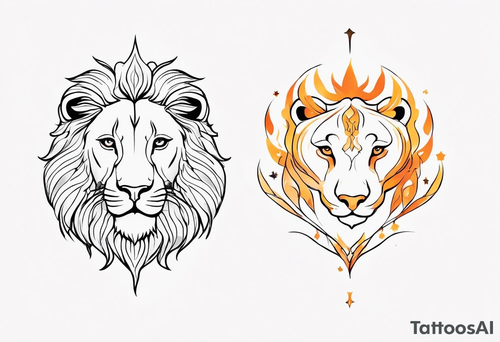 A tattoo in delicate style, so gentle. The zodiac sign, Leo. The sketch should include fire, something delicate like that, and the numbers 7 and 8. tattoo idea