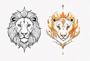 A tattoo in delicate style, so gentle. The zodiac sign, Leo. The sketch should include fire, something delicate like that, and the numbers 7 and 8. tattoo idea