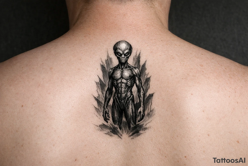 alien standing up tattoo idea