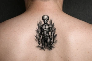 alien standing up tattoo idea
