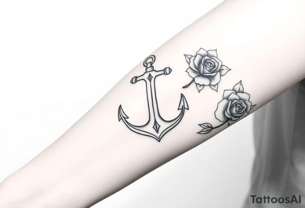 Anchor and roses half sleeve tattoo idea