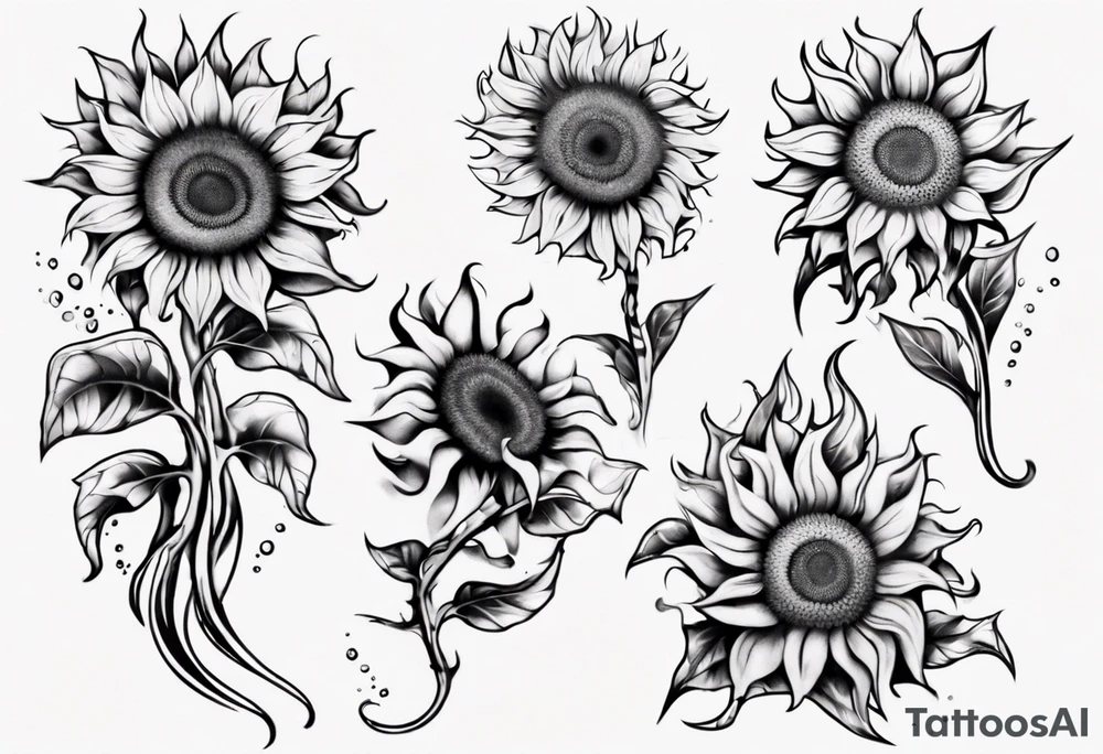 Four sunflowers underwater tattoo idea