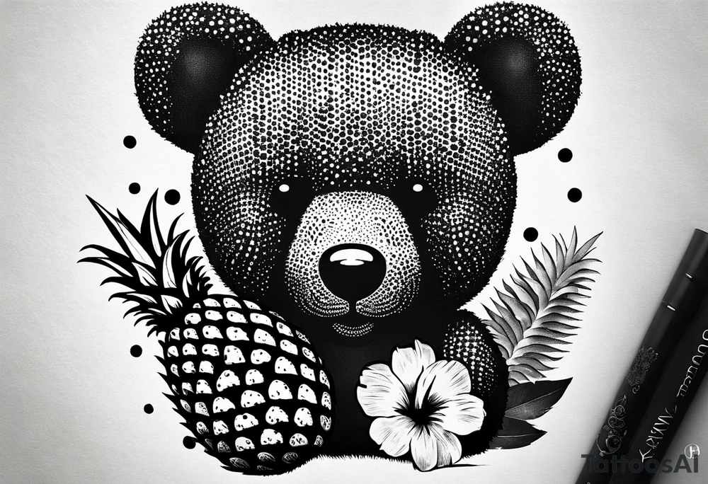 Teddy bear loves pineapple tattoo idea