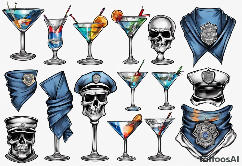 martini glass wrapped in police scarf tattoo idea