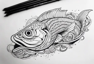 arm sleeve tattoo based around fish and snakes tattoo idea