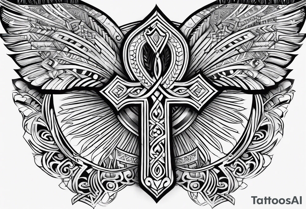 ankh mixed maori for whole arm tattoo idea