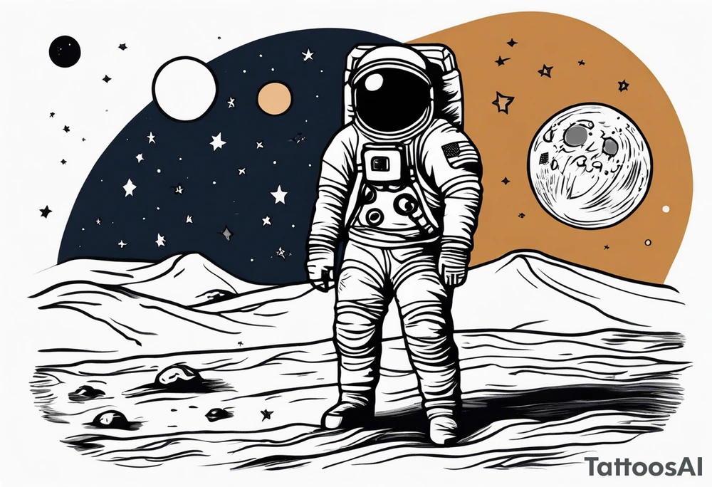 man on the moon space theme arm sleeve tattoo idea