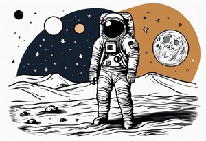 man on the moon space theme arm sleeve tattoo idea