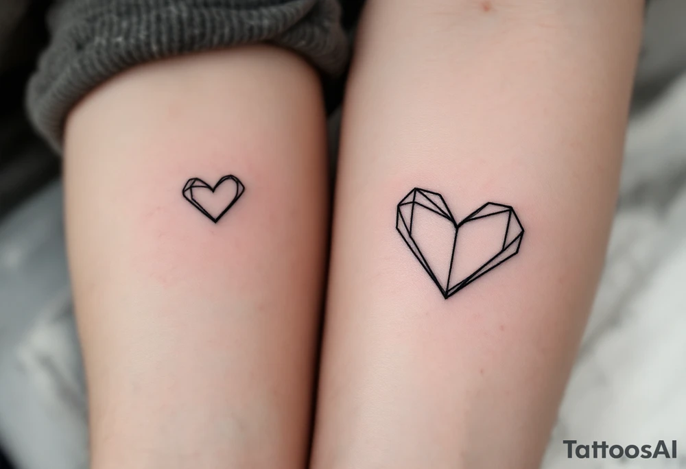 Matching minimalist black line heart tattoos symbolize the eternal bond between father and child. tattoo idea