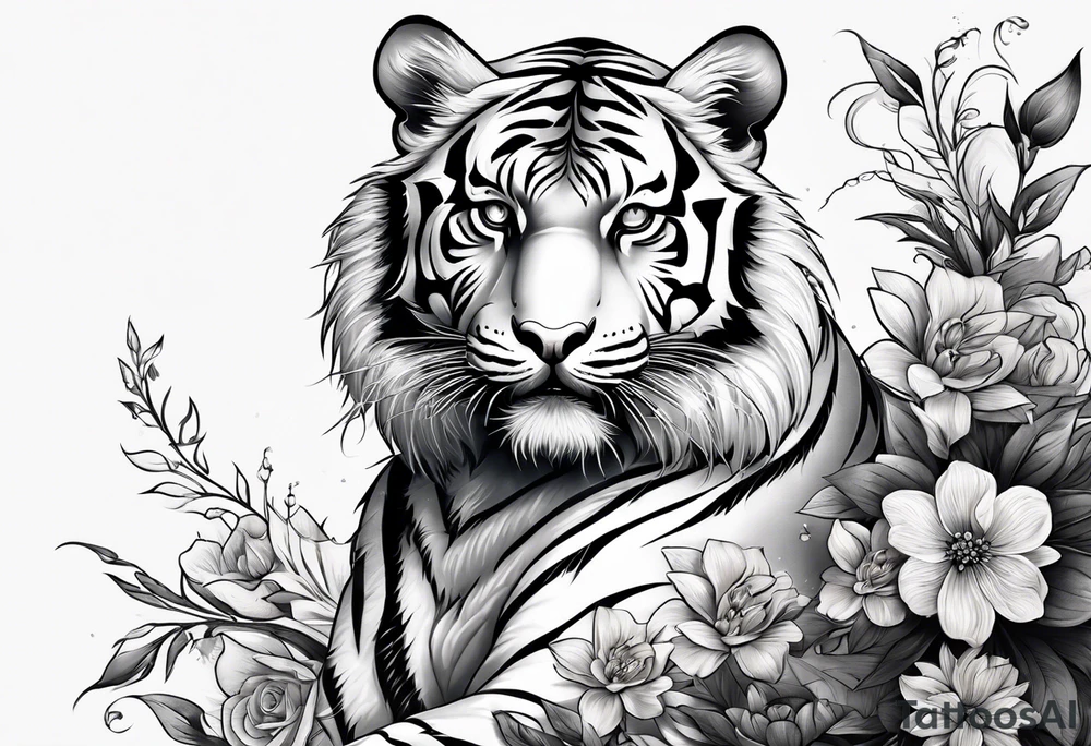 tiger with floral designs, realistic tattoo idea