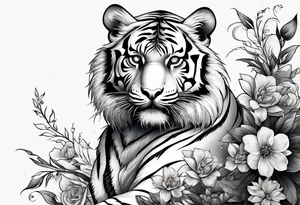 tiger with floral designs, realistic tattoo idea