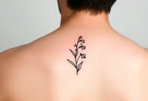 Coquis, stamp with daffodils, Lily of the valley, larkspur tattoo idea