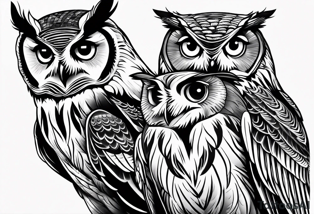 Mother and baby owl tattoo idea