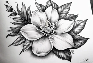 Shoulder and collarbone tattoo of a vibe of night-blooming Jasmine. The tattoo should have a spider tattoo idea