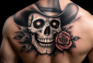 skeleton cowboy with rose in teeth tattoo idea