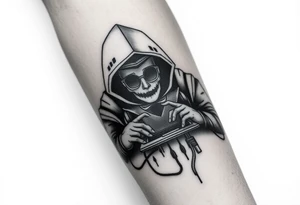 Tattoo for the top side of the forearm, black and gray, flash, hacker computer tech tattoo idea
