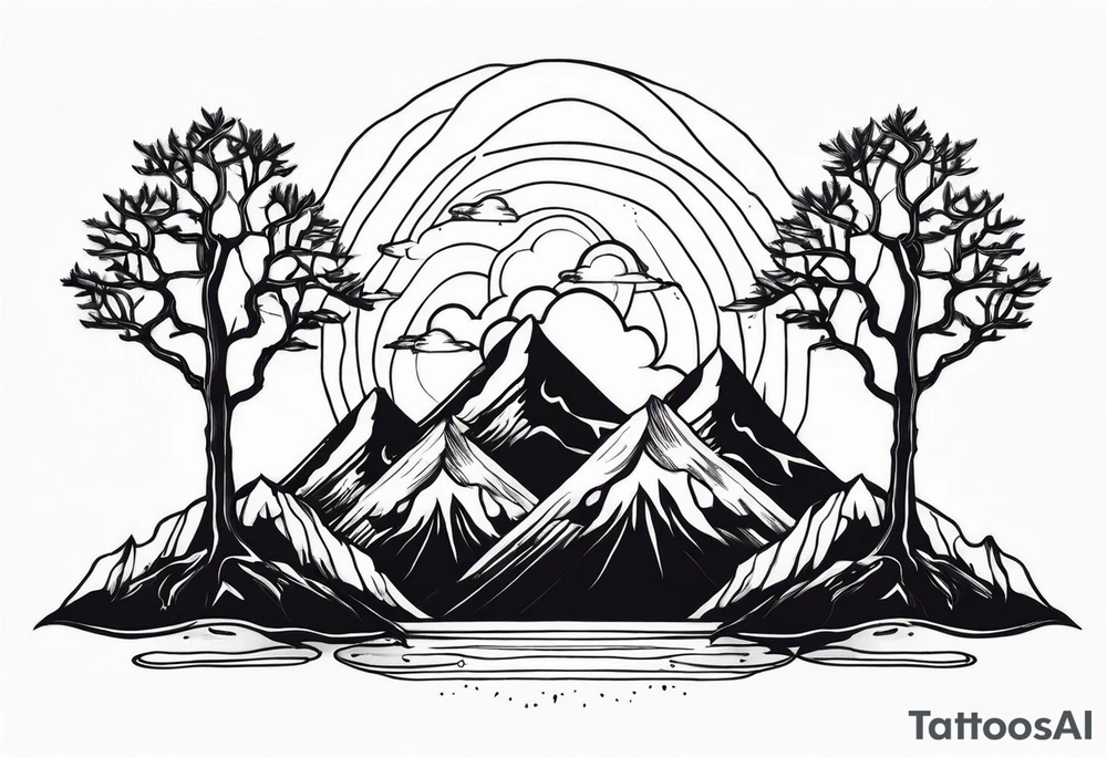 Three mountains three trees with roots tattoo idea