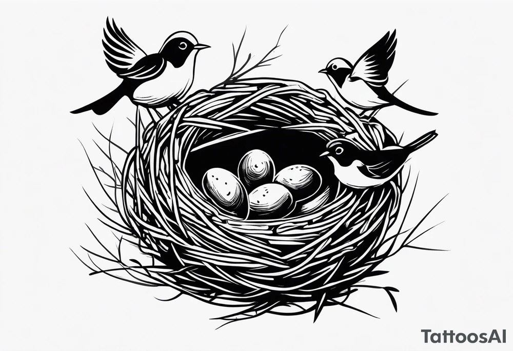 BIRD NEST WITH BIRDS tattoo idea