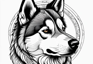 serious looking Siberian Husky 50/50 tattoo idea