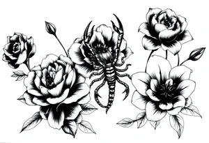 peonies and lilies with scorpion tattoo idea