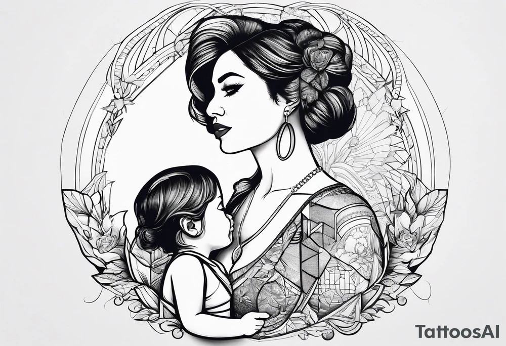 Mother and daughter conquering the world together while Dad serves his country tattoo idea