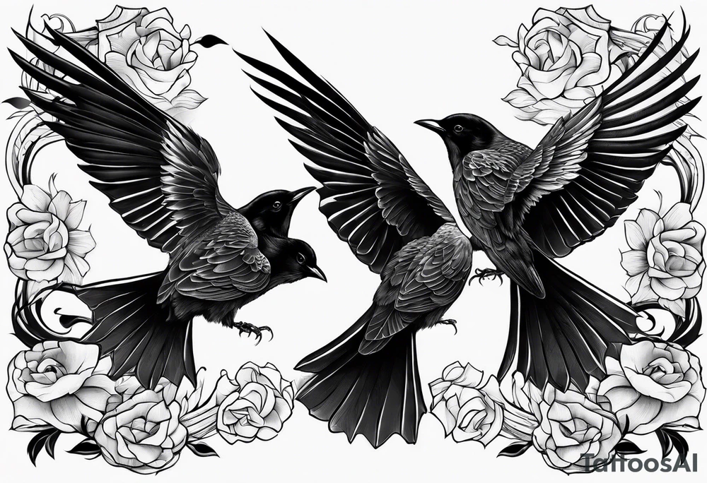 north south with three black birds flying by north tattoo idea