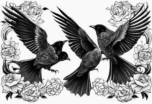 north south with three black birds flying by north tattoo idea