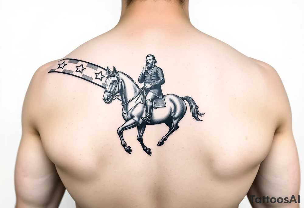 Confederate flag with a portrait of stonewall Jackson on a horse tattoo idea