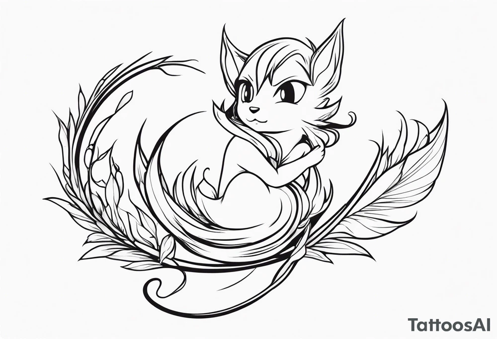 A fairy with a tail inspired by the logo of the show called Fairy Tail in a fetal position leaning in tattoo idea