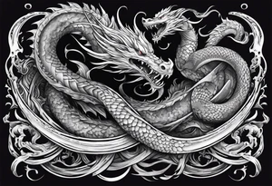 Menacing leviathan serpent fighting behemoth tattoo idea
