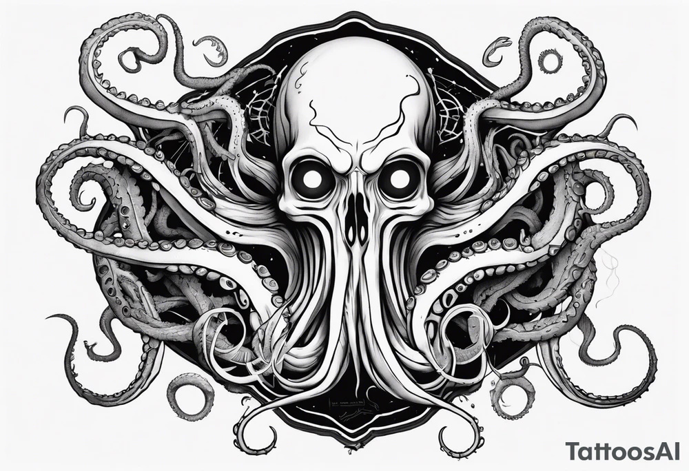 a tattoo on the theme of lovecraft, with long tentacles that embrace the earth tattoo idea