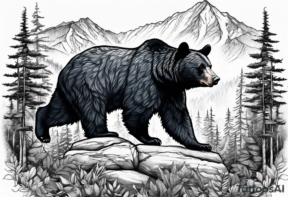 black bear mountain forest tattoo idea