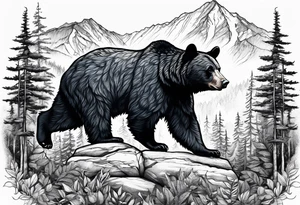 black bear mountain forest tattoo idea