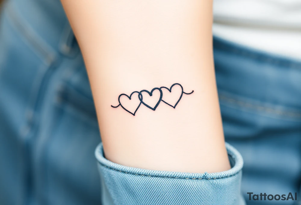 A minimalist infinity symbol with three hearts engraving the family sign tattoo idea