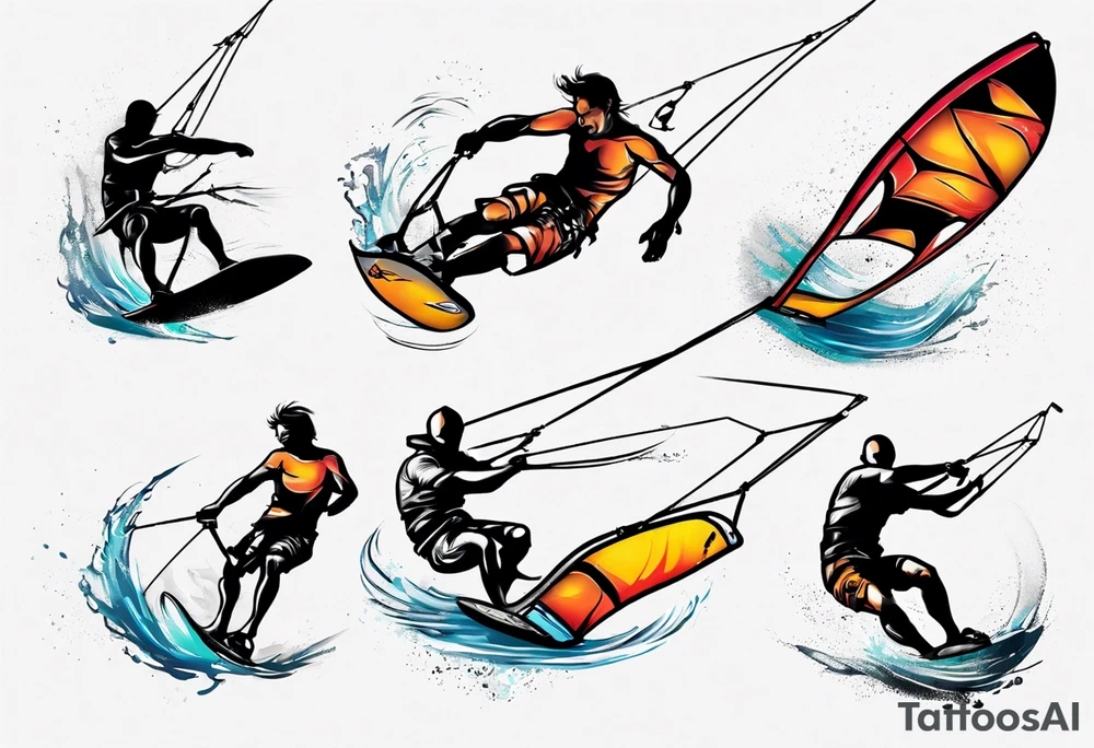 Kitesurfing tricks in fire tattoo idea