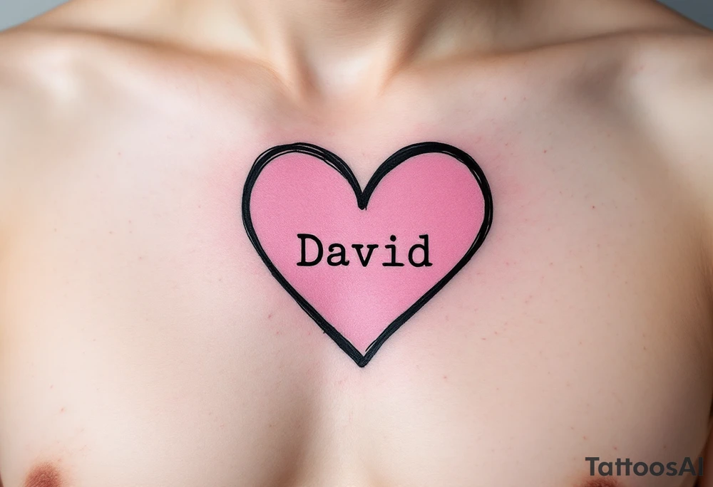 A simple black-outline heart with shaded pink filling and David in neat block letters. tattoo idea