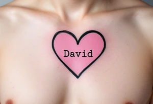 A simple black-outline heart with shaded pink filling and David in neat block letters. tattoo idea