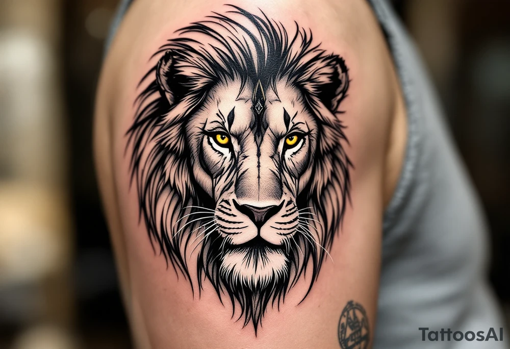 egyptian themed lion (red and black) tattoo idea