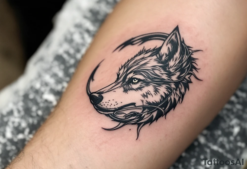 Wolf Hook – A fishing hook wrapped in the shape of a wolf’s head, done in deep shades of gray, black, and white, representing loyalty, survival, and instinct. tattoo idea