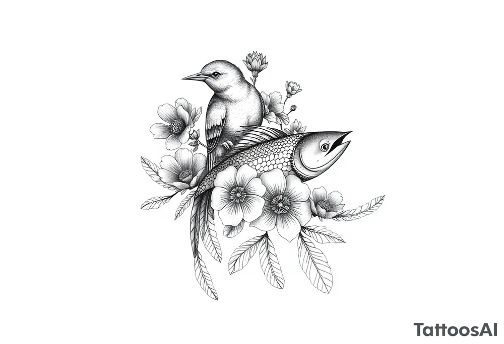 Exotic birds, Exotic flowers, Coy fish, a symbol of strength, a symbol of redemption, & with feathers tattoo idea