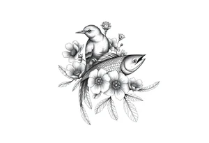 Exotic birds, Exotic flowers, Coy fish, a symbol of strength, a symbol of redemption, & with feathers tattoo idea