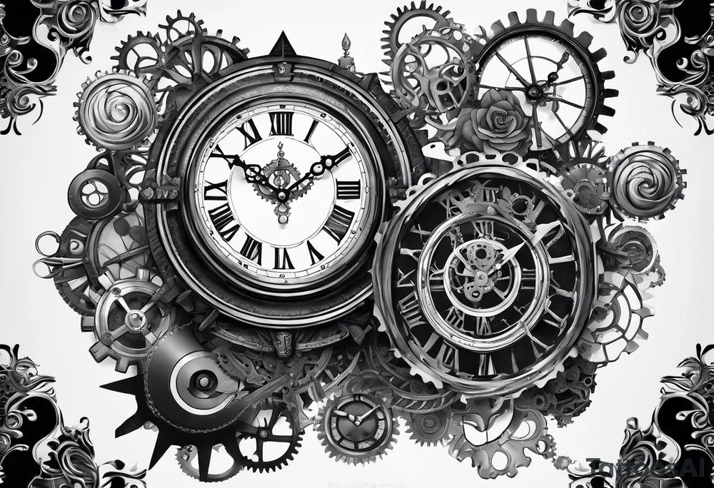 Steampunk clock with gears. tattoo idea