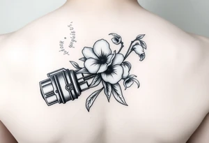 Star Wars Lightsaber handle with a daisy, morning glory, and lily of the valley in it tattoo idea