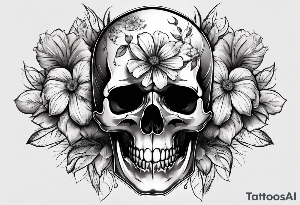 skull with one flower growing out of its head tattoo idea