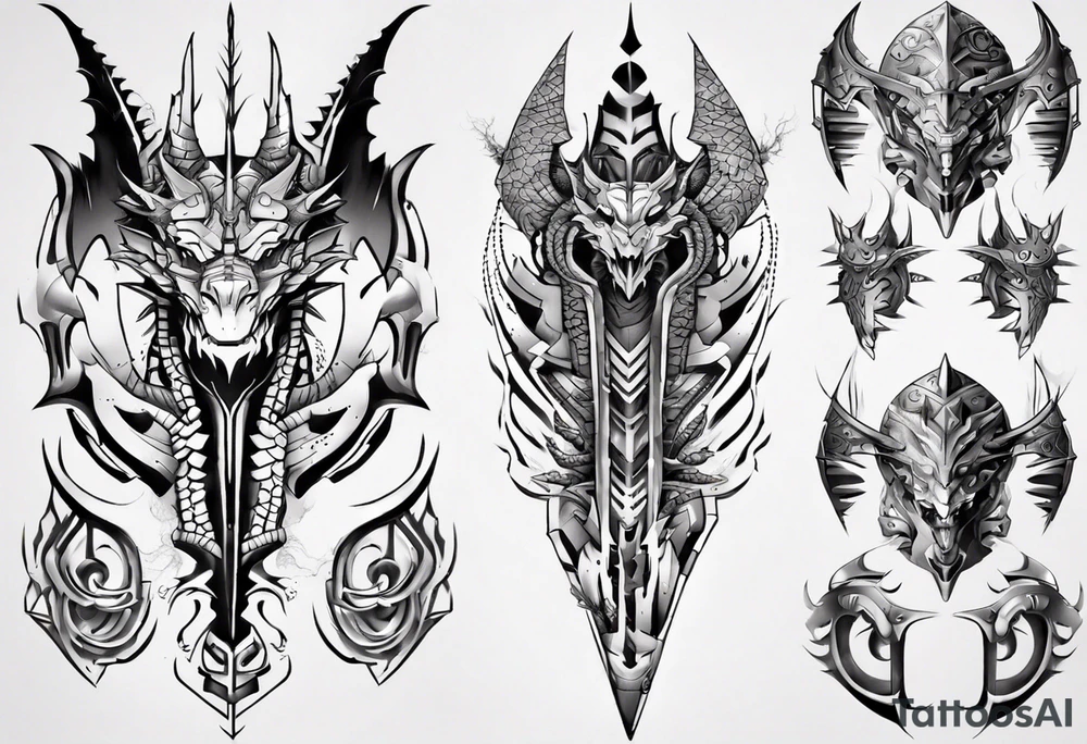 Dragon armor mechanical symmetrical tattoo idea
