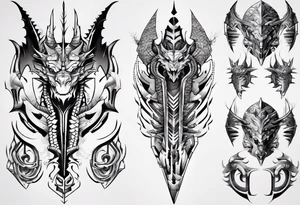 Dragon armor mechanical symmetrical tattoo idea