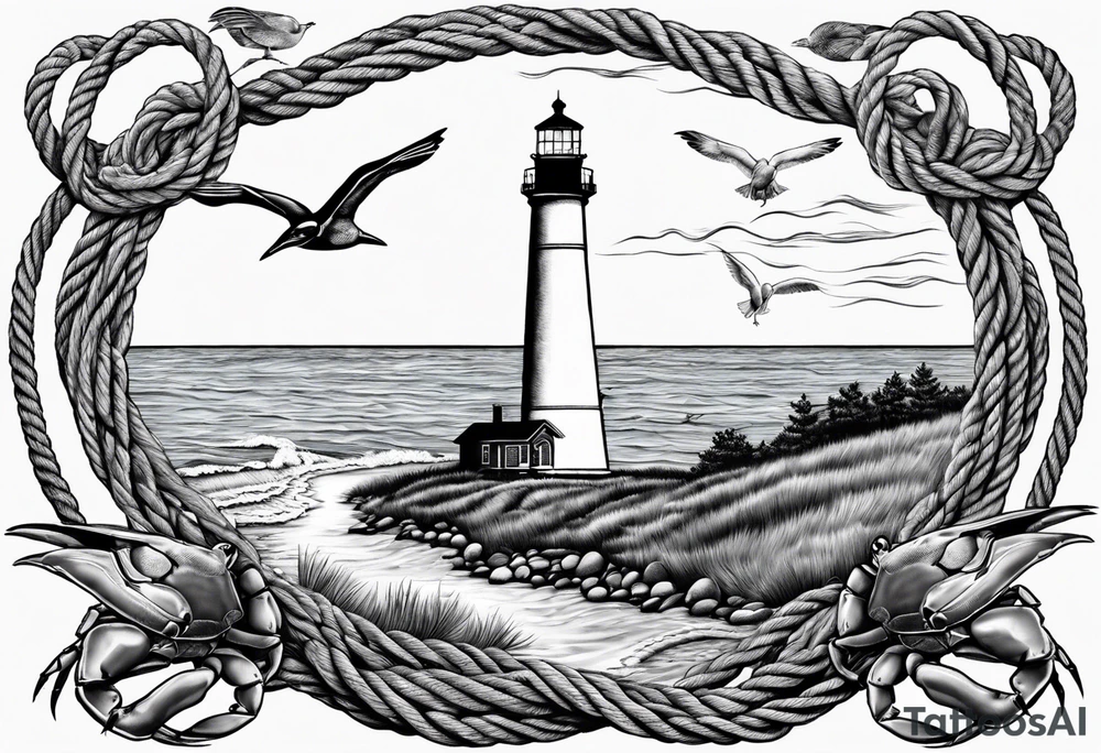 Barnegat lighthouse, blue crab, nautical rope, flip flops, pizza, seagulls tattoo idea