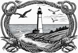 Barnegat lighthouse, blue crab, nautical rope, flip flops, pizza, seagulls tattoo idea